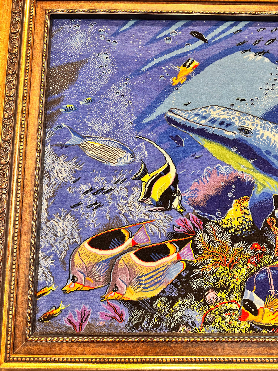 アート　ペルシャ手織りアート ペルシャ絵画絨毯 [絨毯]59×97cm [額込]80×106cm 手織り イルカ (PPC