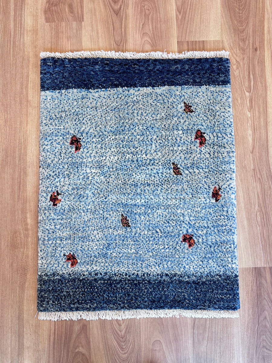 ギャッベ 玄関マット サイズ 78×60cm 蝶々 青【返品保証】(GD