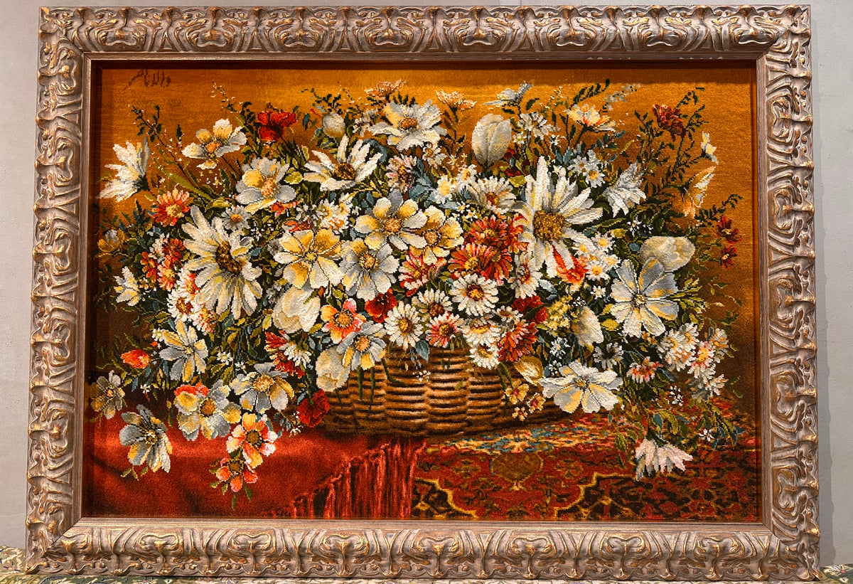 新着】ペルシャ絵画絨毯 [絨毯]61×88cm [額込]73×100cm 手織り(PPC
