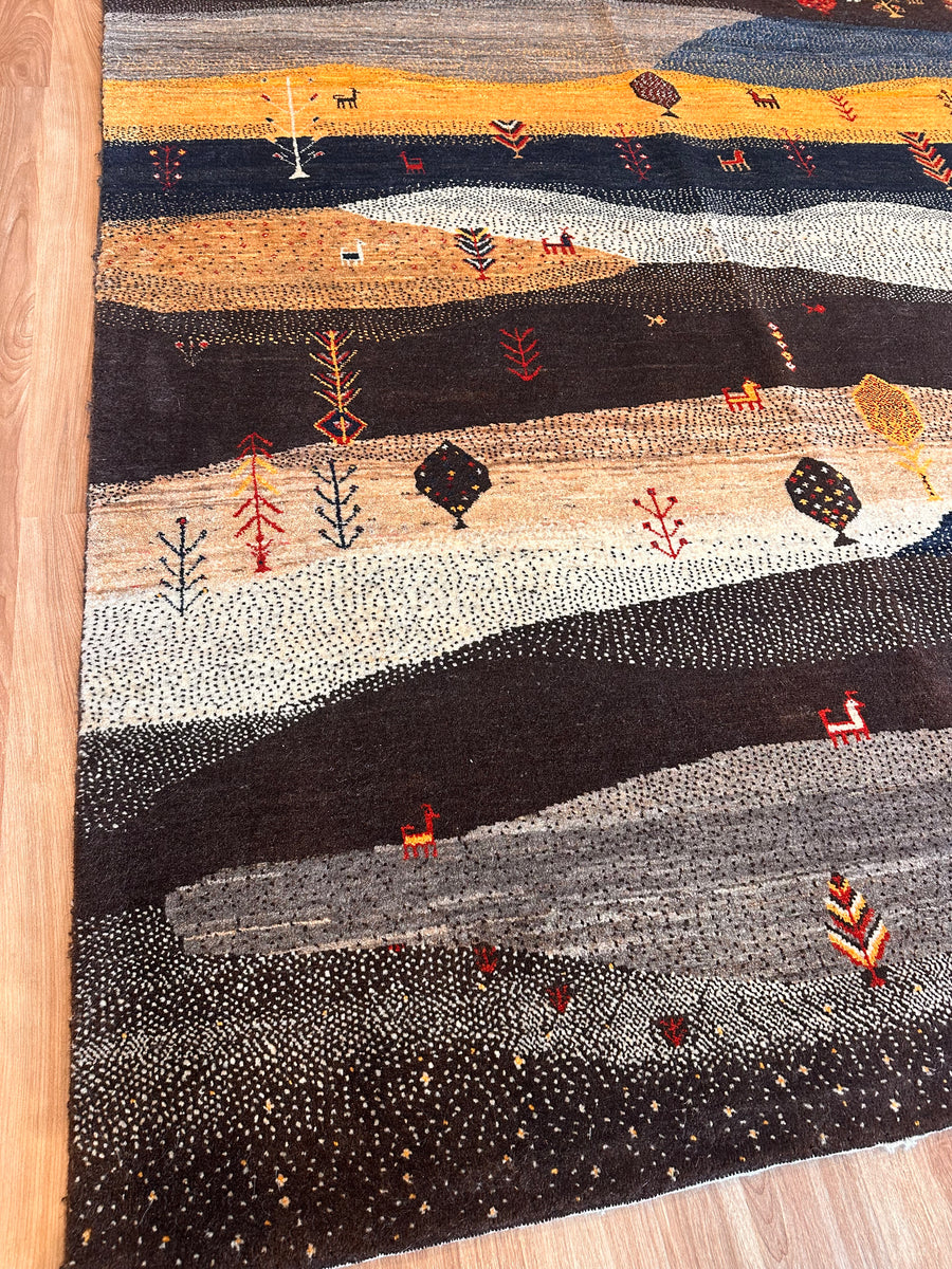 254×149cm 手織りギャッベ ギャッベ リビングサイズ 254×192cm 手織り 茶青(GL-6159) – ギャッベ