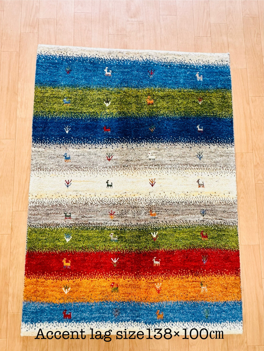 OUT LET】ギャッベ アクセントサイズ 138×100cm 手織り生命の樹 鹿 (GL