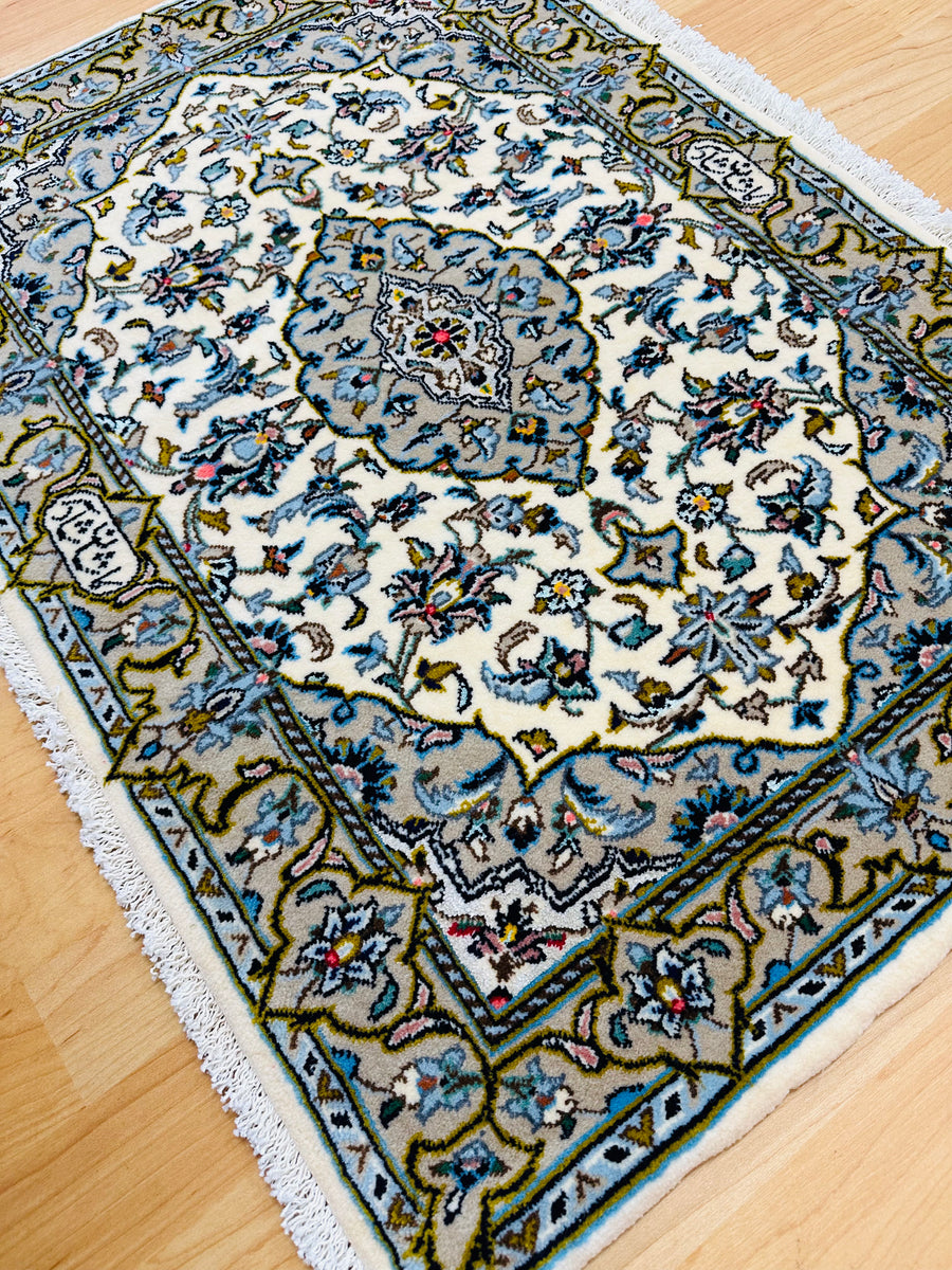 トライバルラグ 70×99cm 手織り グレー ベージュ【返品保証】 (TR-0094