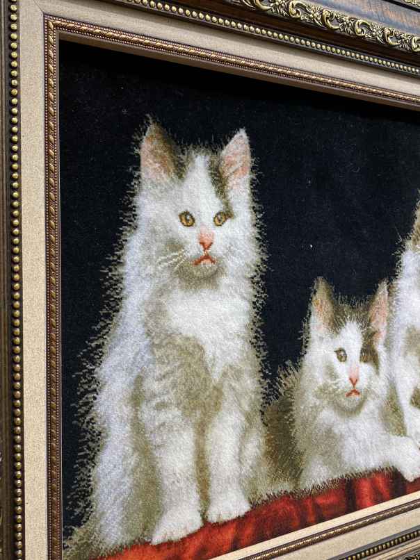 新品 機械織り ペルシャ絨毯 絵画絨毯 100x50 タペストリー 子猫 ペルシャ絵画絨毯 [絨毯]43×65cm [額込]66×88cm 手織り 猫 (PPC