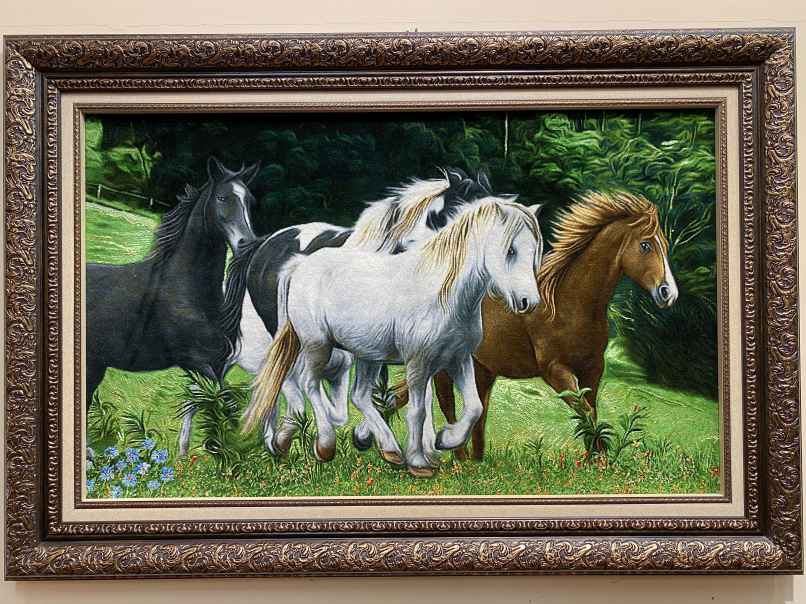 ペルシャ絵画絨毯 [絨毯]58×95cm [額込]81×118cm 手織り 馬 (PPC-0064)