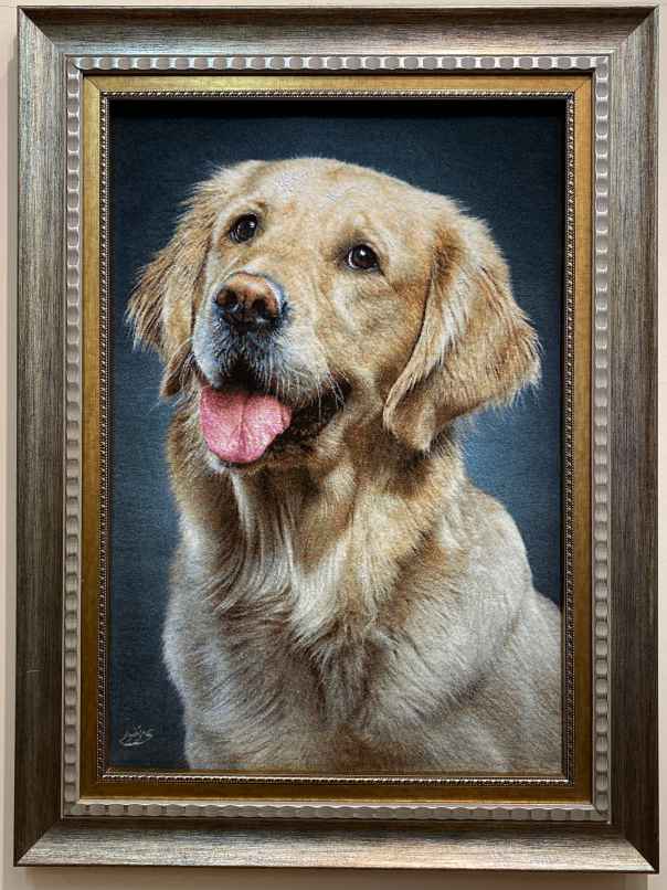 ペルシャ絵画絨毯 [絨毯]75×51cm [額込]95×71cm 手織り 犬 (PPC-0074)