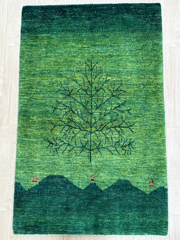 ギャッベ アクセントラグサイズ 127×80cm 手織り緑(GA-5029)