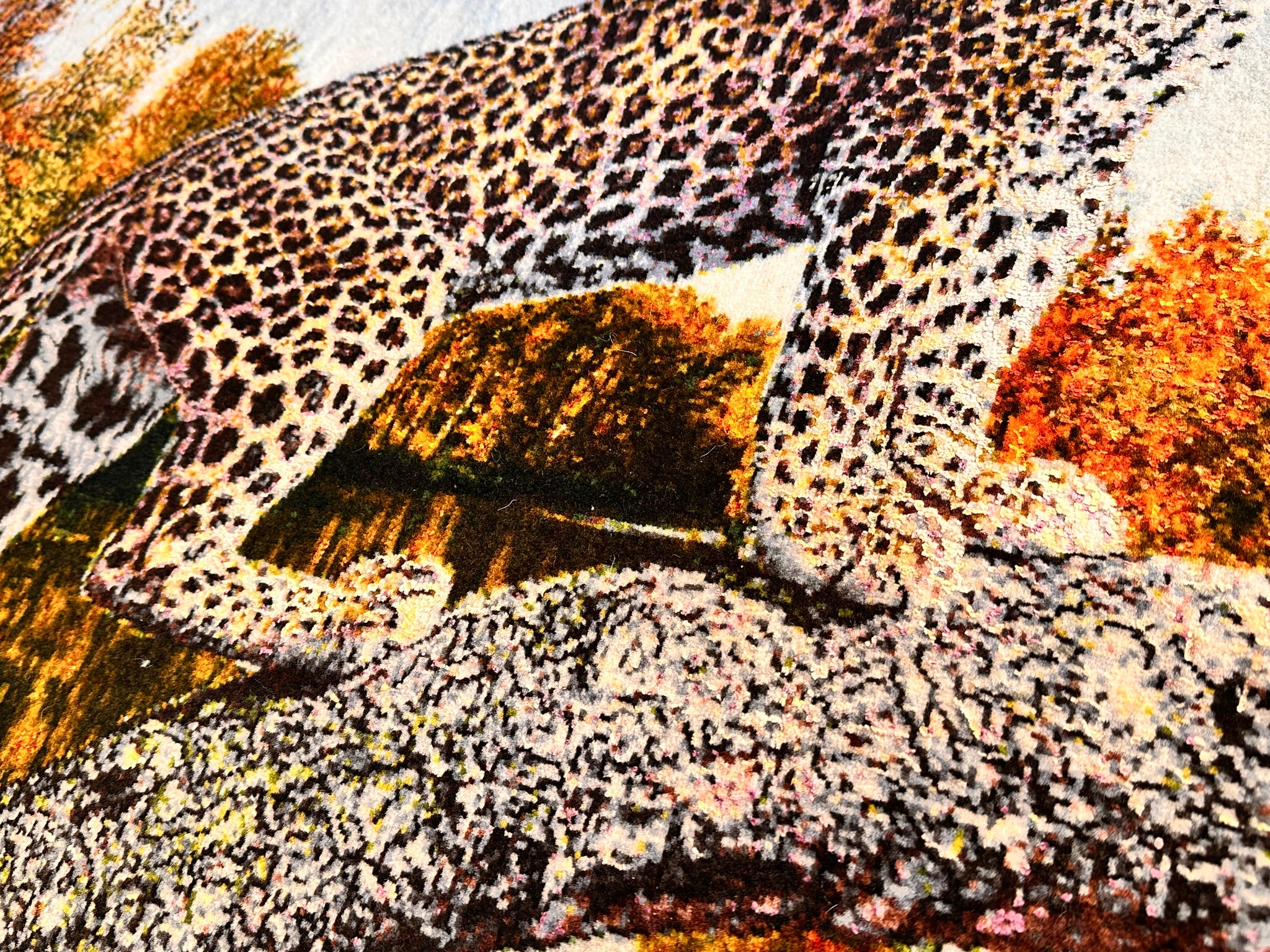 ペルシャ絨毯手織り絵画 75x60cm ペルシャ絵画絨毯 [絨毯]117×72cm [額込]130×83cm 手織りヒョウ