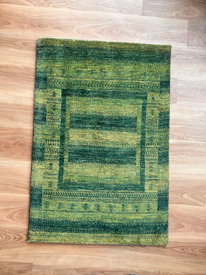 ギャッベ  玄関マット サイズ 96×64cm 生命の樹  緑 (GD-5204)