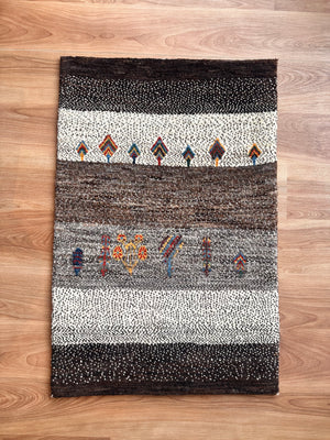 ギャッベ  玄関マット サイズ 93×62cm 生命の樹 白 (GD-5195)