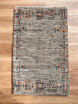 ギャッベ  玄関マット サイズ 93×54cm 生命の樹  鹿 花 ベージュ (GD-5192)
