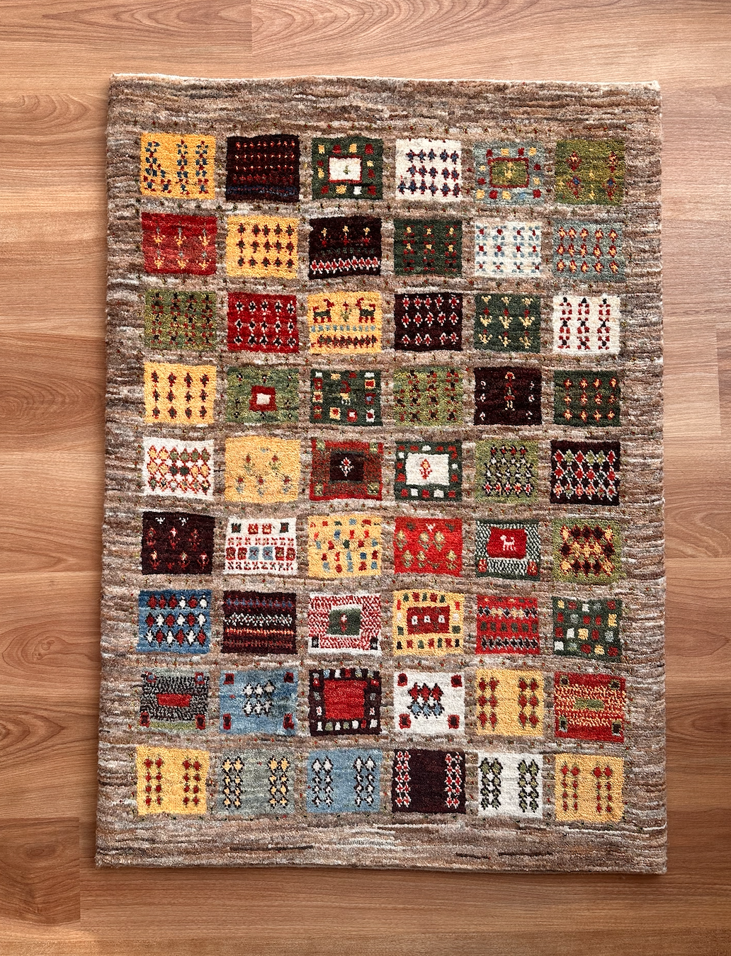 ギャッベ 玄関マット サイズ 99×70cm 生命の樹 鹿 花 ブラウン ギャッベ 玄関マット サイズ 99×70cm 生命の樹 鹿 花 ブラウン