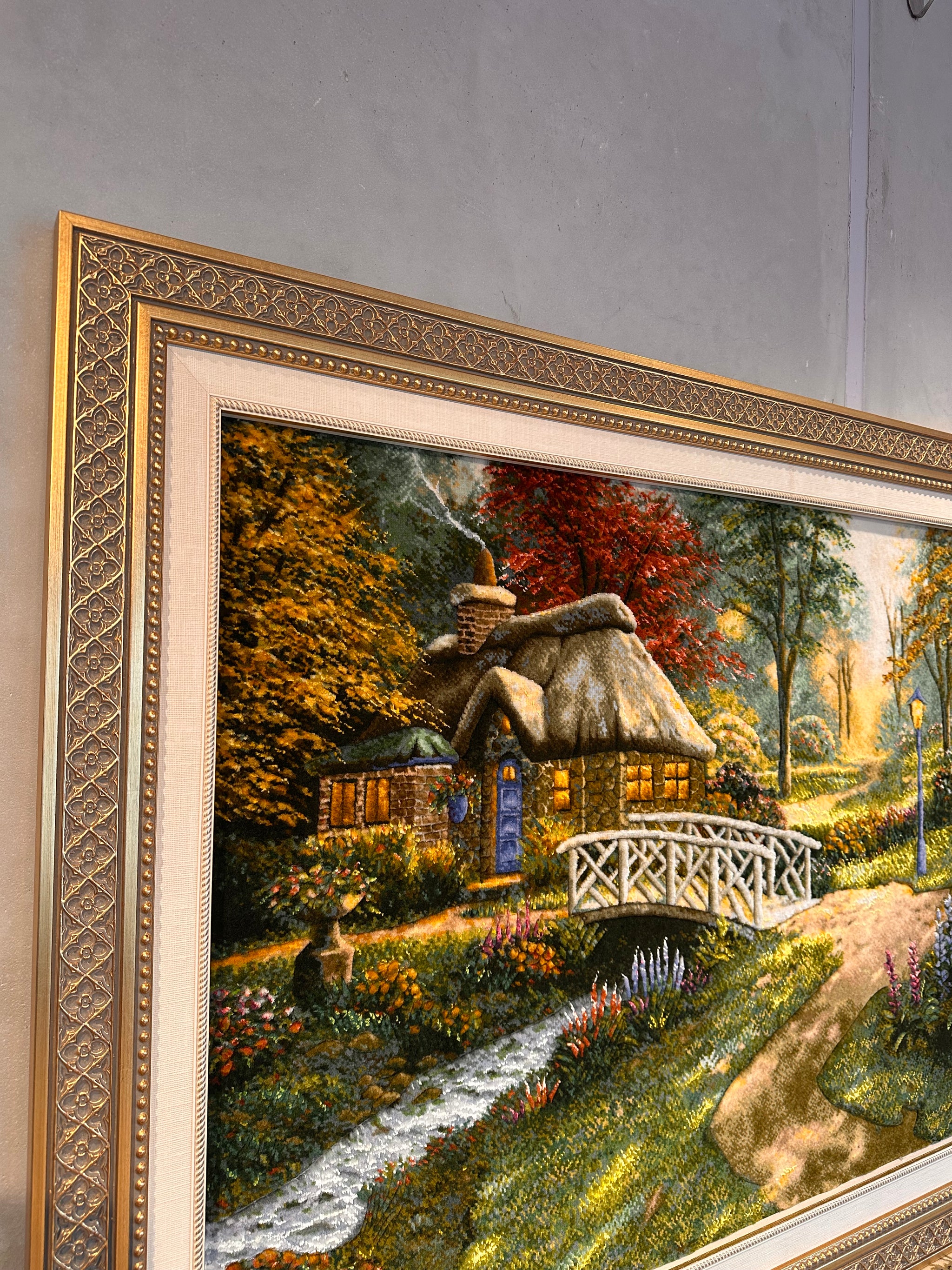 新着】ペルシャ絵画絨毯 [絨毯65×95cm [額込]82×111cm 手織り