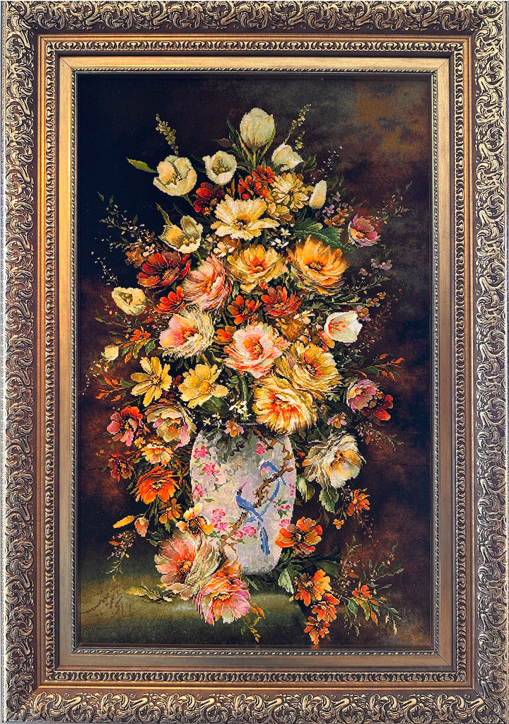【新着】ペルシャ絵画絨毯 [絨毯]90×55cm [額込]108×75cm 手織り(PPC-0108)