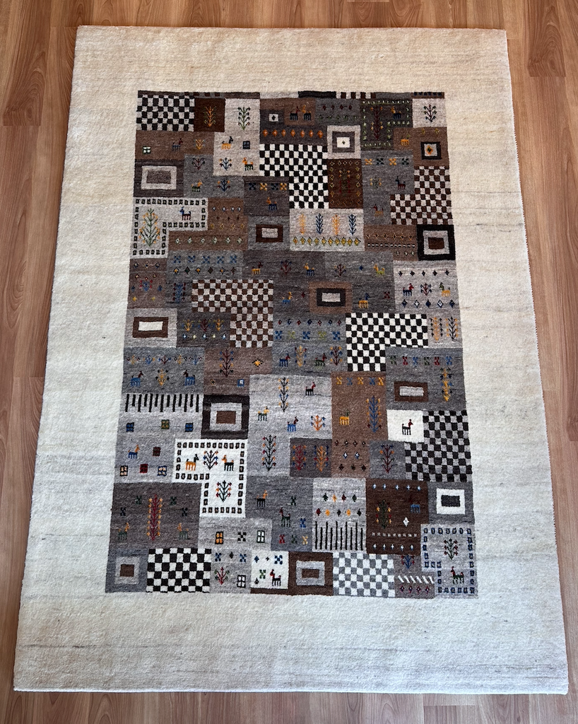 ギャッベ リビングサイズ 211×152cm 手織り白 (GL-6092)