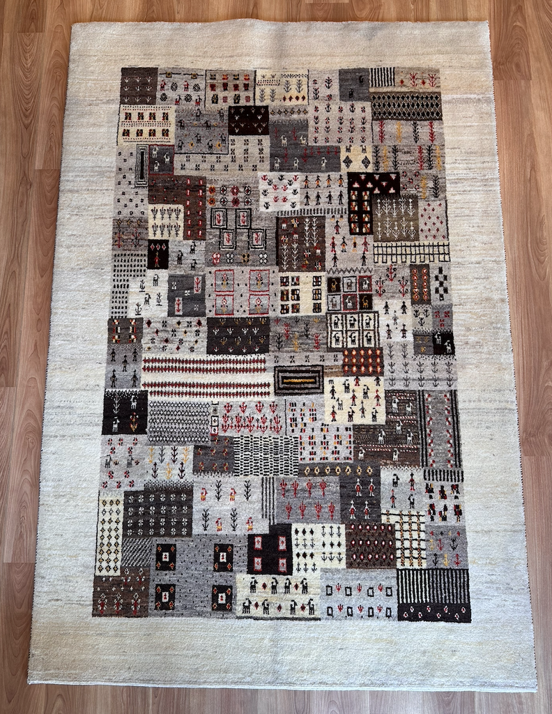 ギャッベ リビングサイズ 212×143cm 手織り白 (GL-6093)
