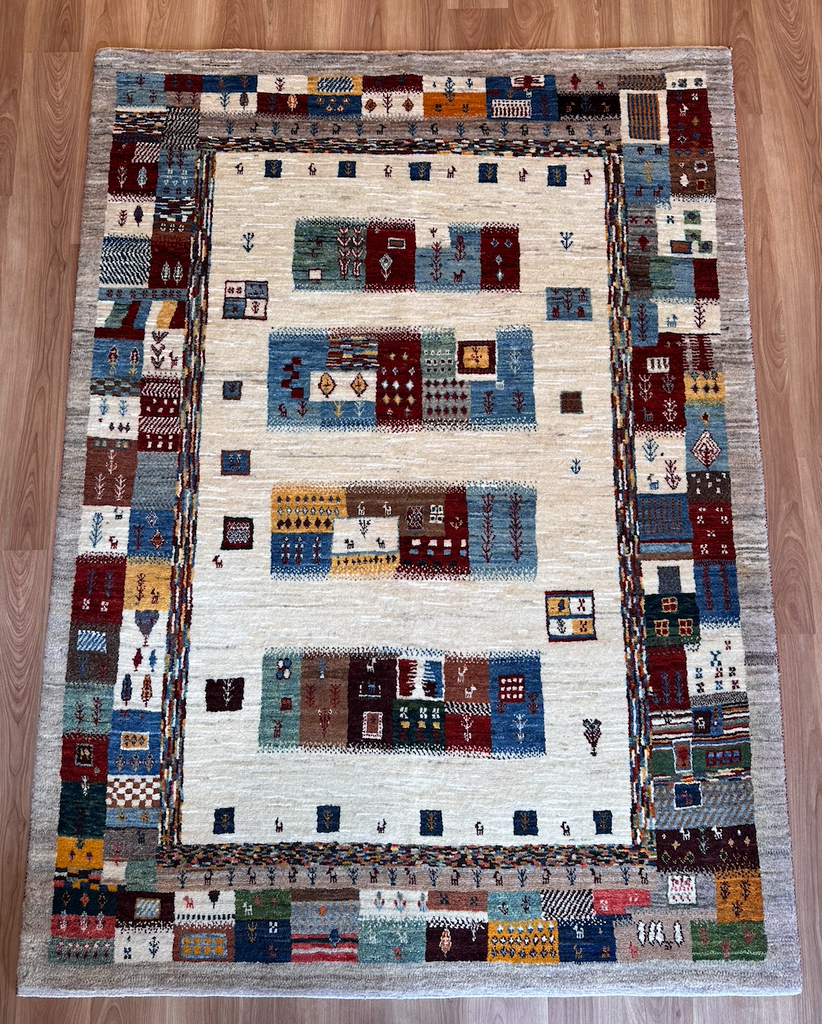 ギャッベ リビングサイズ 214×156cm 手織り白 (GL-6094)