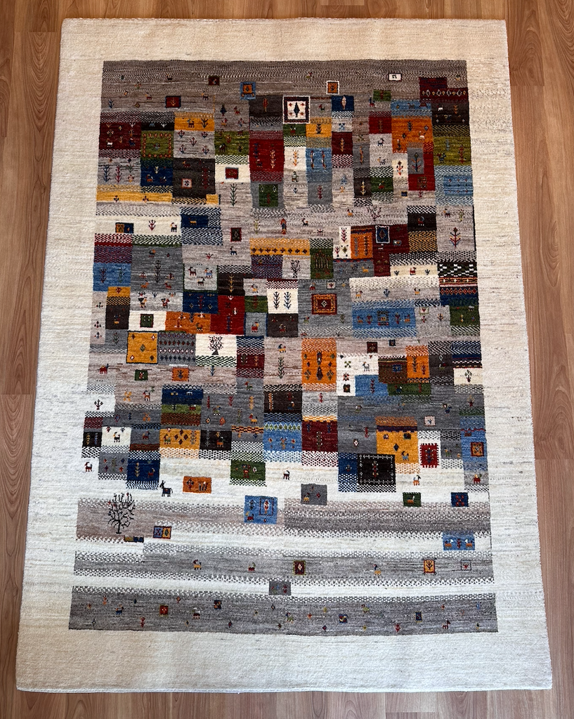 ギャッベ リビングサイズ 215×152cm 手織り青 (GL-6097)