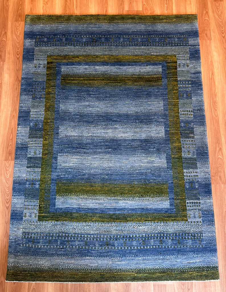 ギャッベ リビングサイズ 218×152cm 手織り緑青 (GL-6099)