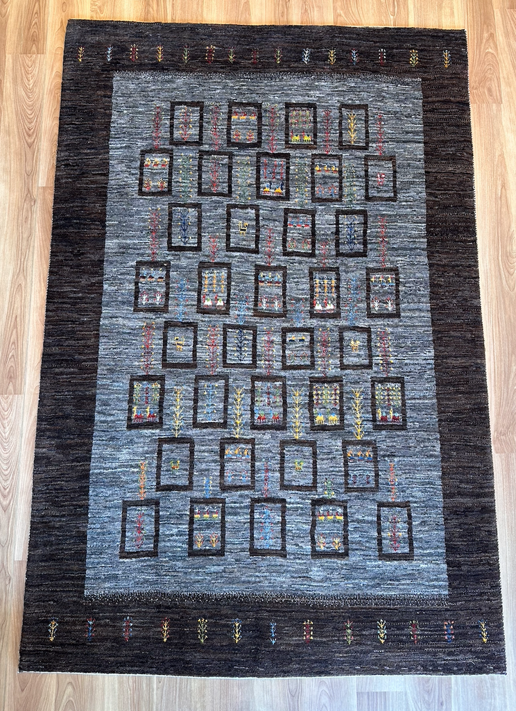 ギャッベ リビングサイズ 223×148cm 手織り茶グレー (GL-6101)