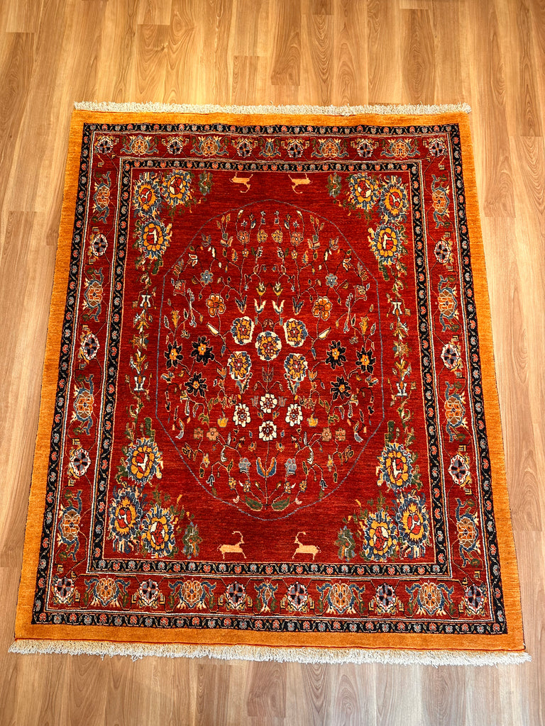 エクセレントギャッベ 211×174cm 手織り 赤 黄(GE-0344)