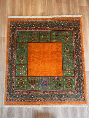 エクセレントギャッベ 156×138cm 手織り 黄(GE-0380)