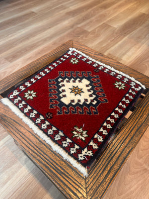 トライバルラグ ヤラメミニマット サイズ28×28cm 手織り赤( TR-5086)