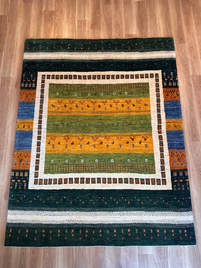 ギャッベ リビングサイズ 235×235cm 手織り四角 緑(GL-6107)