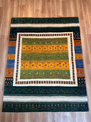 ギャッベ リビングサイズ 235×235cm 手織り四角 緑(GL-6107)