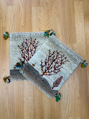 【ペアセット】ギャッベ リズバフ座布団サイズ 38×34cm 手織り 花 生命の樹  (GC-5363-1)