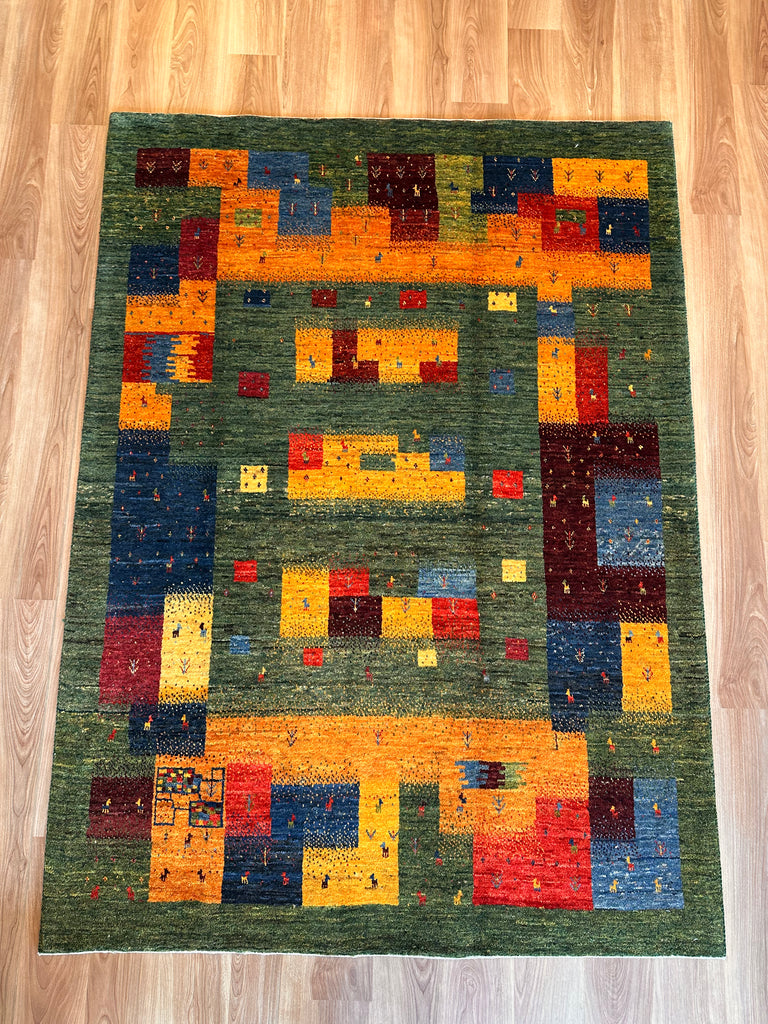 ギャッベ リビングサイズ 204×149cm 手織り緑(GL-6071)