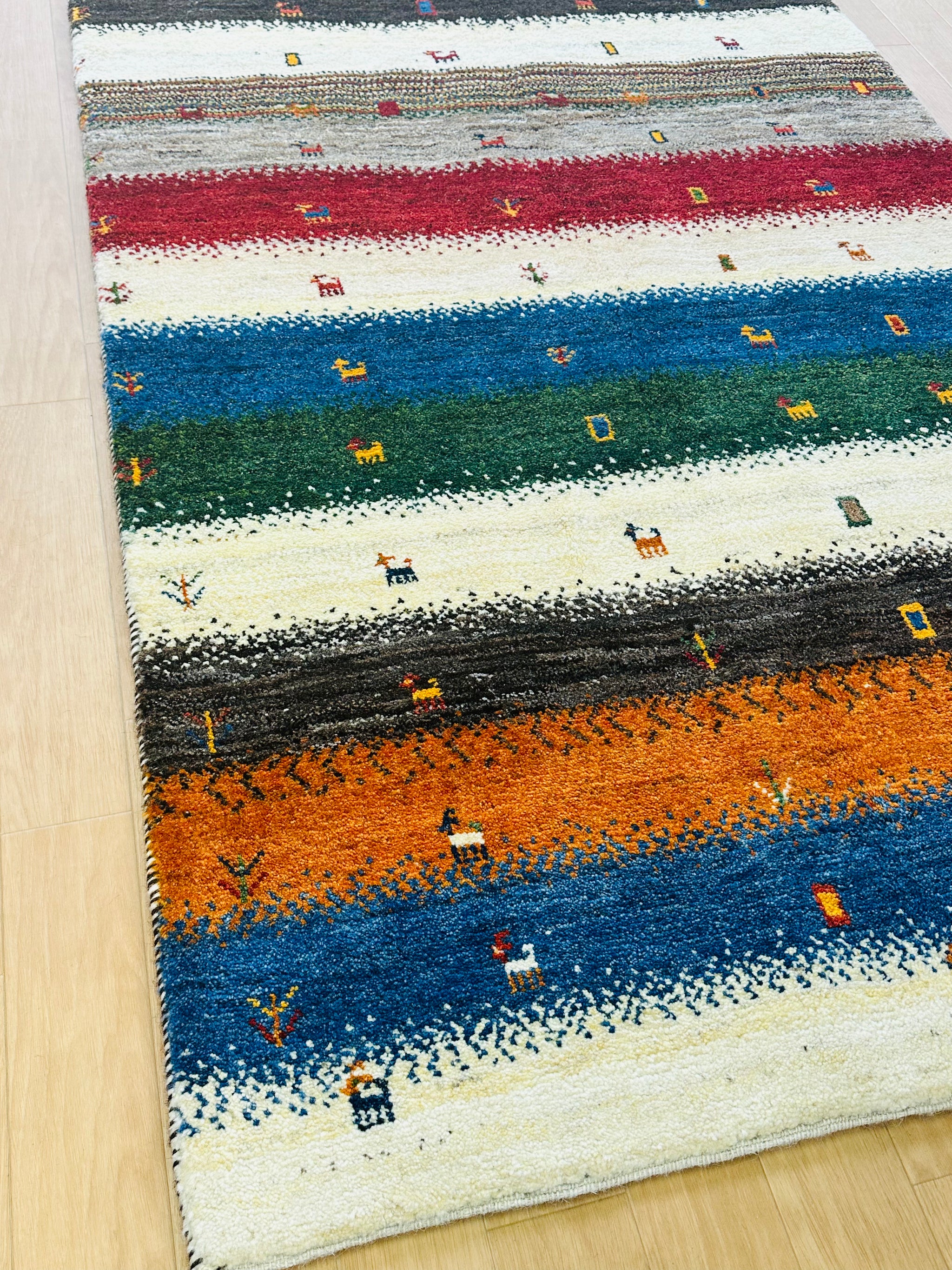 【さま】ギャッベ2枚 OUT LET】ギャッベ リビング サイズ 173×108cm 手織り 赤 (GL-5133