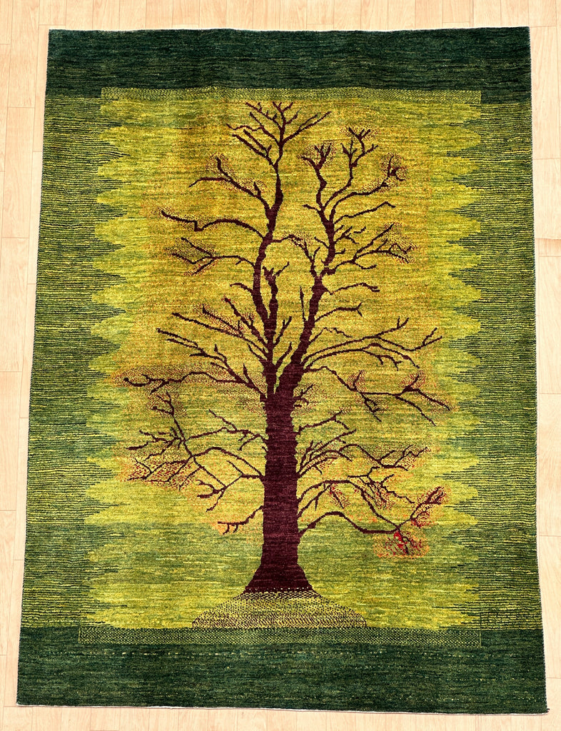 【レア生命の一本樹✨☆送料無料☆返品保証】リズバフギャッベ サイズ 225×164cm 手織り 生命の樹 緑(GL-5101)