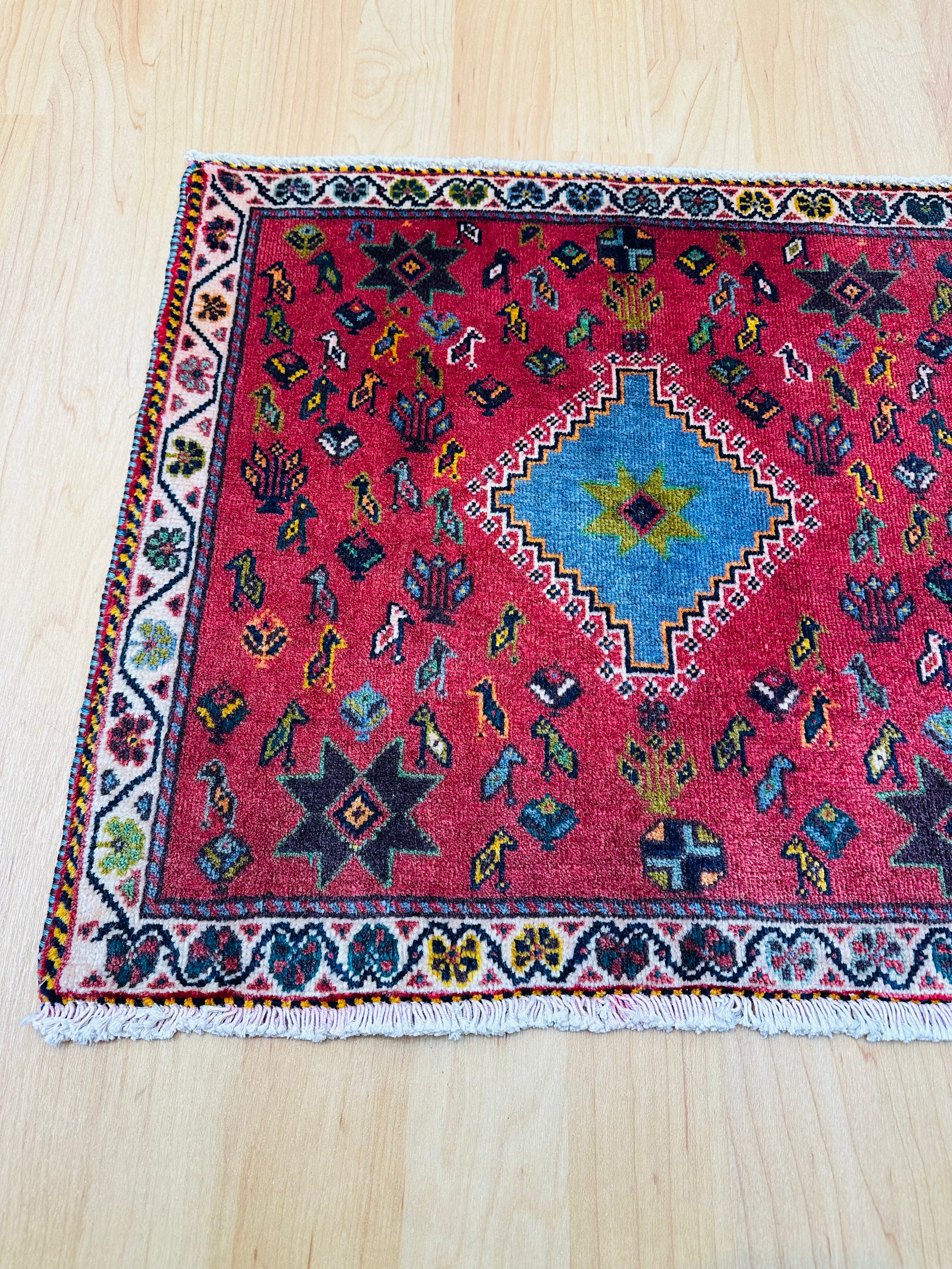 青色玄関マットトルクメン絨毯ラグ手織り 60x102cm トライバルラグ 青色玄関マットトルクメン絨毯ラグ手織り 60x102cm トライバルラグ