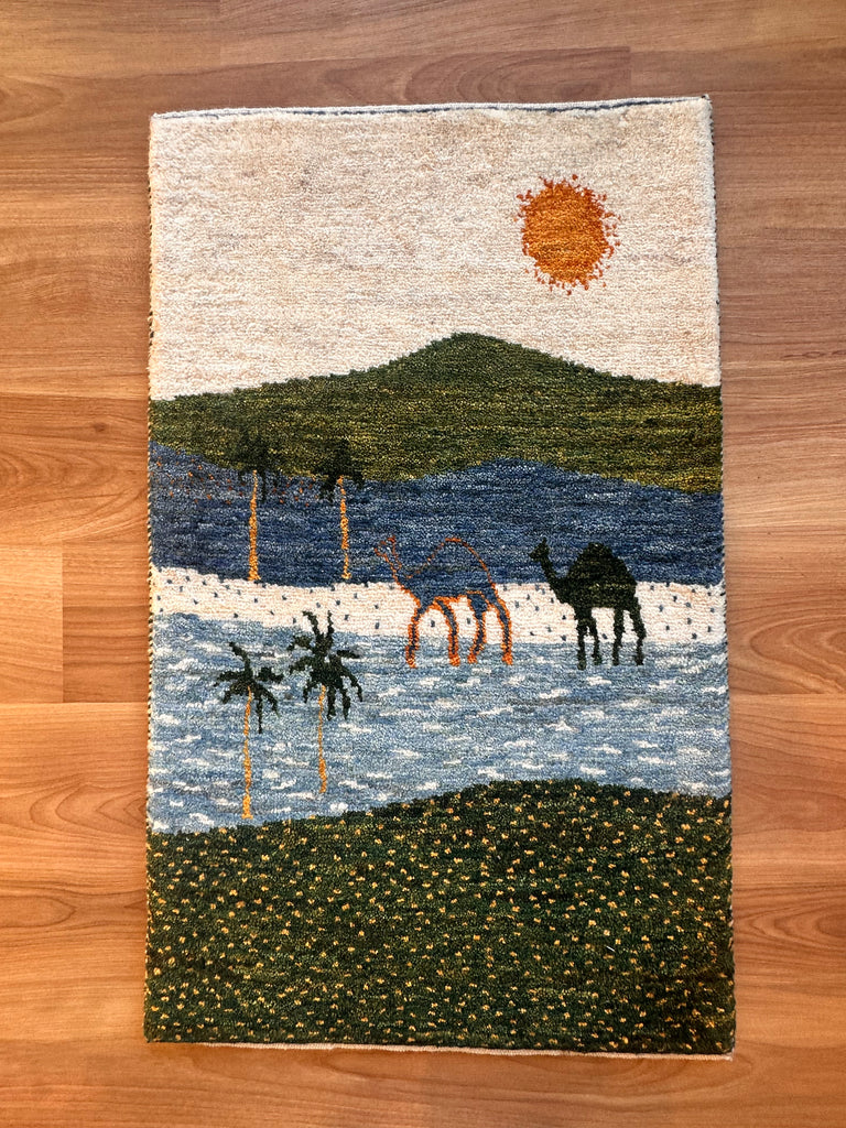 ギャッベ 玄関マット サイズ 86×53cm 生命の樹 ラクダ 白 (GD-5178)
