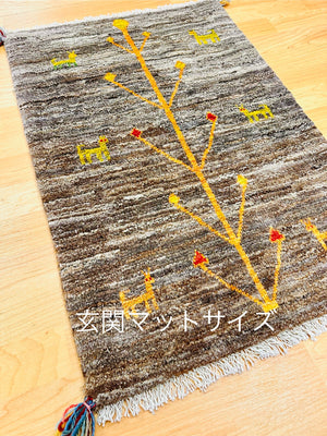 ギャッベ 玄関マットサイズ 91×62cm 手織り茶【返品保証】 (GD-5106)