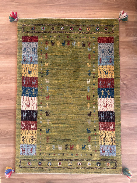 ギャッベ シラーズ産 手織り ウール ラグ 40×50cm 生命の樹 ギャッベ