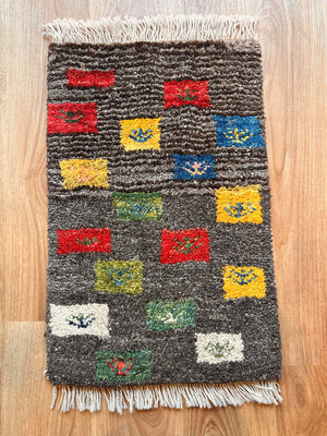ギャッベ 玄関マット サイズ 59×39cm 生命の樹🌲鹿🦌グレー(GD-5274)