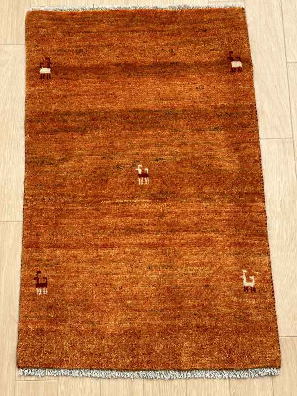 ギャッベ 玄関マットサイズ 87×56cm 手織り ブラウン (GD-0763)