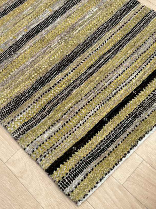 ギャッベ 玄関マットサイズ 93×63cm 手織り グレー　黄色(GD-0832)