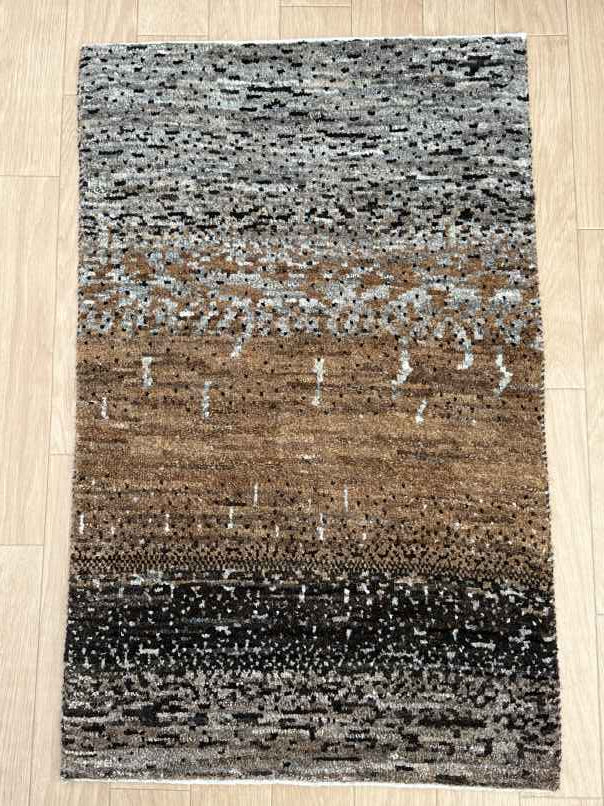 ギャッベ 玄関マットサイズ 89×56cm 手織り グレー　ブラウン (GD-0768)