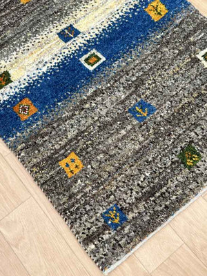ギャッベ 玄関マットサイズ 87×57cm 手織り グレー (GD-0776)