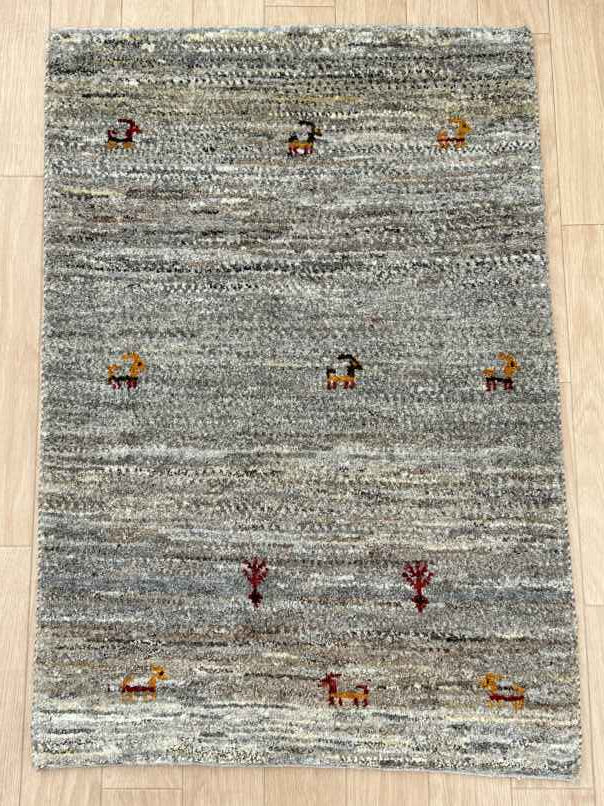 ギャッベ 玄関マットサイズ 89×61cm 手織り グレー (GD-0778)