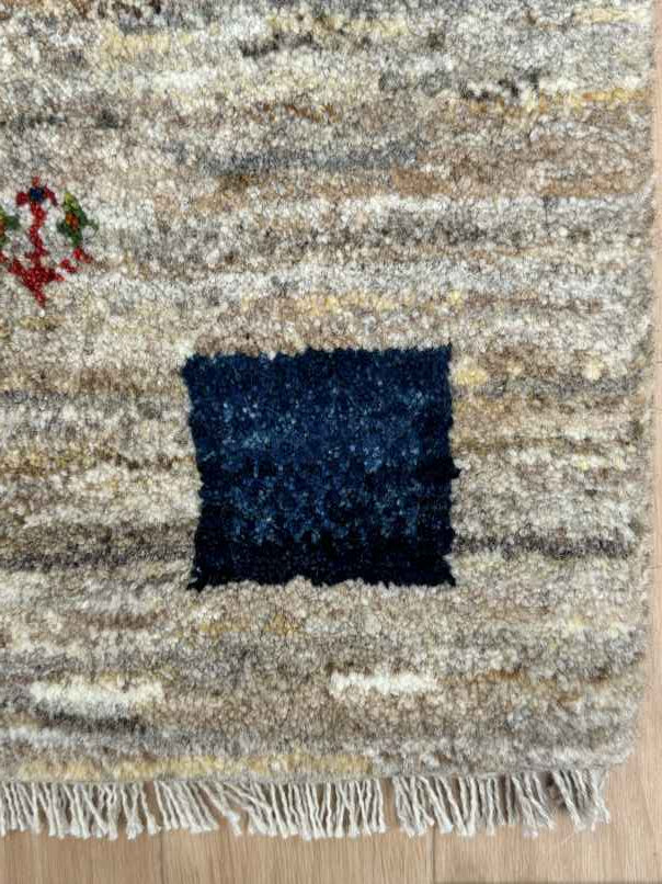 ギャッベ 玄関マットサイズ 88×57cm 手織り グレー (GD-0782)