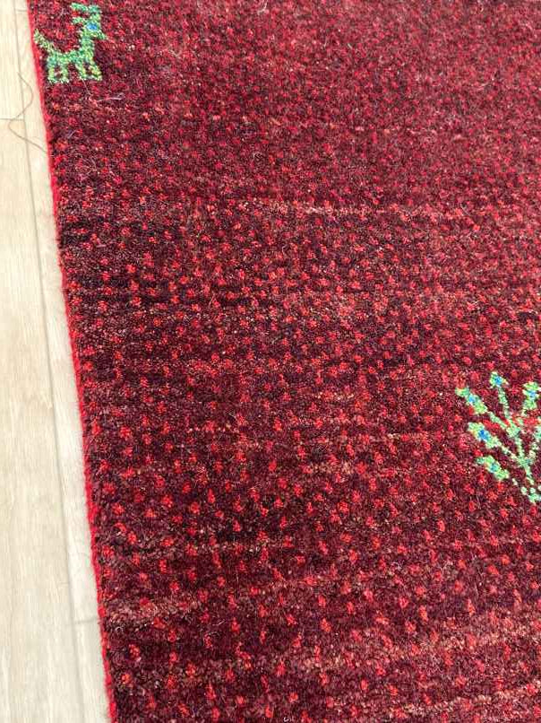 ギャッベ 玄関マットサイズ 88×57cm 手織り 赤 (GD-0788)