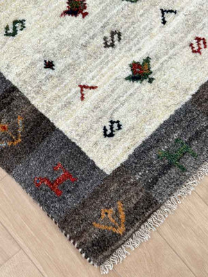 ギャッベ 玄関マットサイズ 88×58cm 手織り グレー (GD-0794)