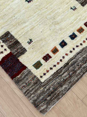 ギャッベ 玄関マットサイズ 89×63cm 手織り グレー (GD-0796)