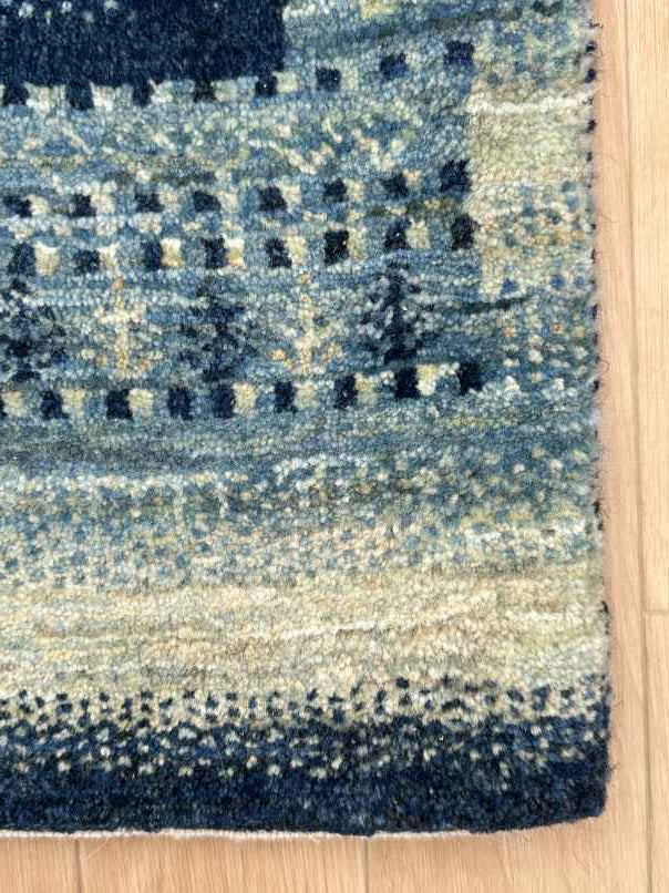 ギャッベ 玄関マットサイズ 92×61cm 手織り 青 (GD-0797)