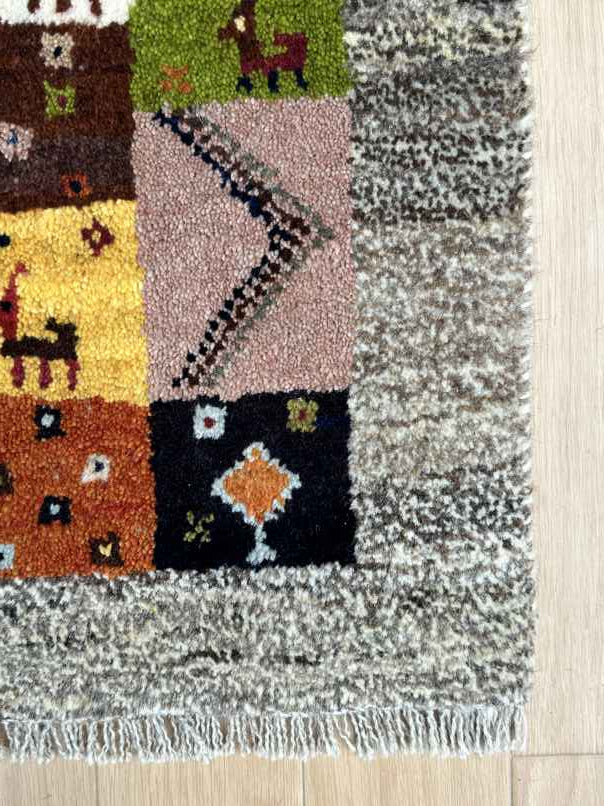 ギャッベ 玄関マットサイズ 86×56cm 手織り グレー(GD-0806)