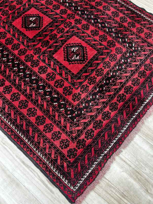 トライバルラグ（バルーチ）185×98cm 手織り 赤 (BR-0070)
