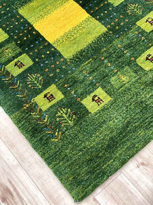 ギャッベ アクセントラグサイズ 120×90cm 手織り 緑 (GA-0361)